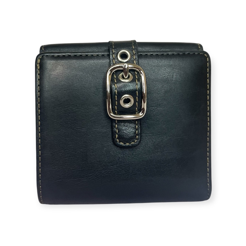 Coach Vintage Black Leather Wallet with Silver Buckle